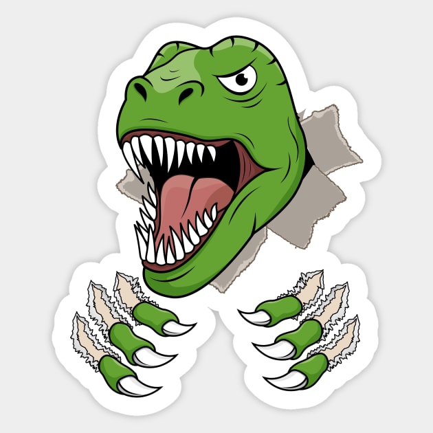 T Rex Claws Ripping Holes Dinosaur Roaring Head Sticker by samshirts